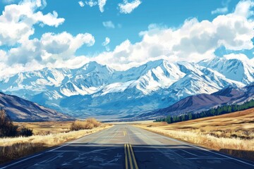 Landscape with road and mountains beautiful background , ai