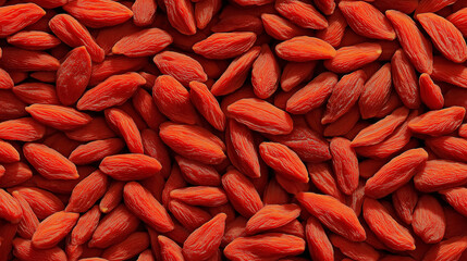 Wall Mural - a photographic pattern of an extreme close-up, top-down view of goji berries, almond slices, filling the entire frame with a focus on the intricate details