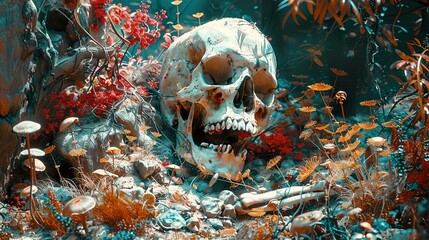 Canvas Print - surreal skull in a forest of fantasy