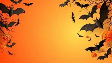 Sticker - Halloween Bats and Pumpkins on Orange Gradient Background