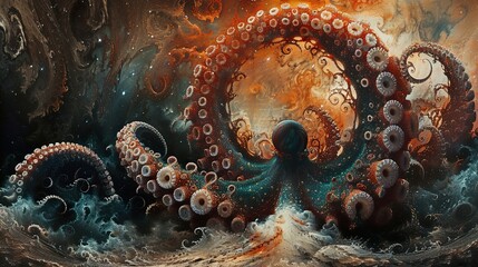 Wall Mural - Cosmic Octopus: A Surreal Deep Sea Journey