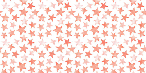 Poster - coral and salmon color stars seamless pattern, clean surface texture, white background