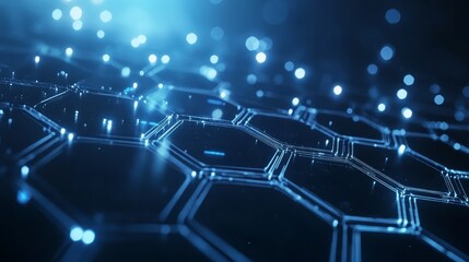 Abstract Blue Network with Glowing Lights