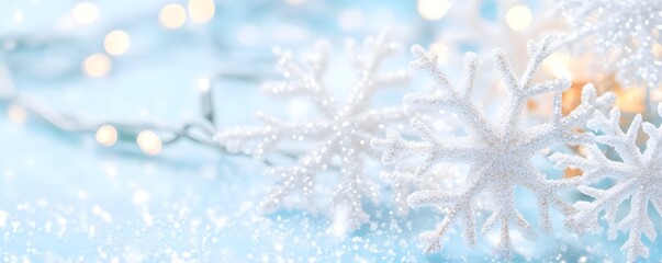 Poster - Winter Wonderland: Sparkling Snowflakes & Lights Background