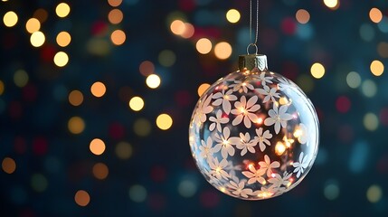 Wall Mural - Christmas Ornament with Lights and Bokeh Background