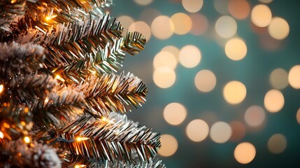 Poster - Christmas Tree Branch with Lights and Bokeh