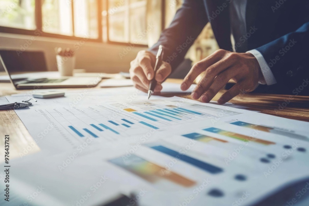 Businessman follow up progress of project work by using weekly gantt ...
