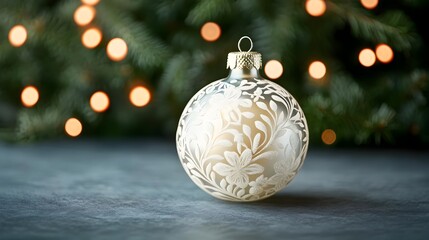 Poster - Elegant White Christmas Ornament with Floral Design