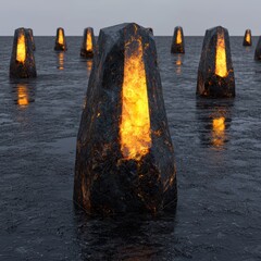 Wall Mural - Mysterious glowing rock formations in the ocean