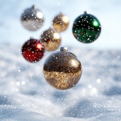 Canvas Print - Sparkling christmas ornaments in snow