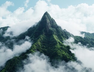 Wall Mural - Majestic mountain peak shrouded in clouds