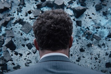 Sticker - Businessman standing in front of shattered glass