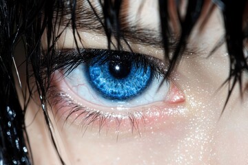 Canvas Print - Closeup of a shimmering blue eye with long lashes