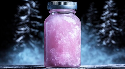 Wall Mural - Glowing pink crystal in a glass jar