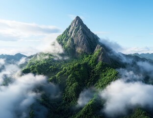 Canvas Print - Majestic mountain peak shrouded in mist