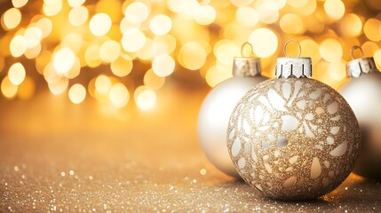 Sticker - Golden Christmas Ornament with Bokeh Lights