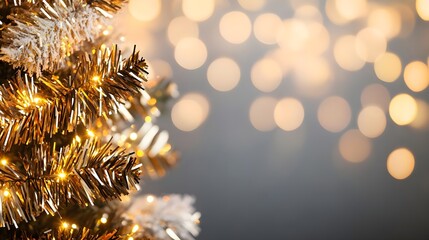 Wall Mural - Golden Christmas Tree with Bokeh Lights Background