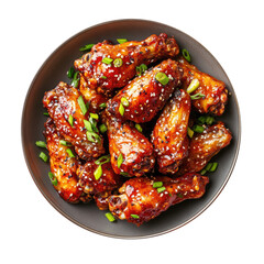 Poster - A Plate of Delicious Korean Gochujang Spicy Fried Buffalo Wings Isolated on a Transparent Background 