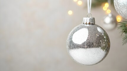 Poster - Silver Christmas Ornament with Bokeh Lights