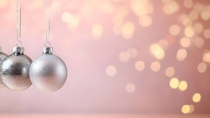 Sticker - Silver Christmas Ornaments Pink Bokeh Background