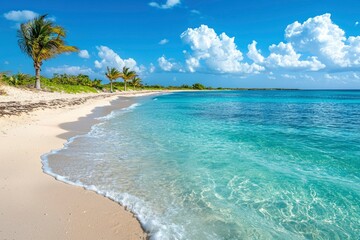 Wall Mural - Tranquil Beach with Palm Trees and Crystal-Clear Water