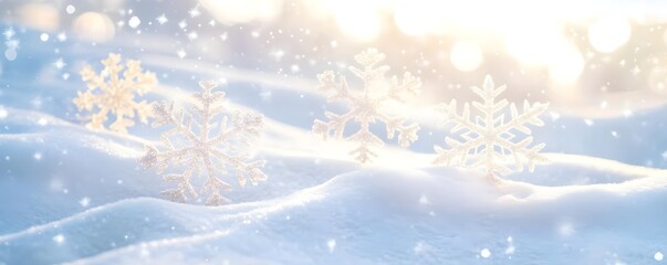 Wall Mural - Sparkling Snowflakes on a Snowy Winter Landscape