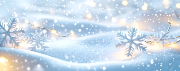 Wall Mural - Sparkling Snowflakes and Lights Winter Background