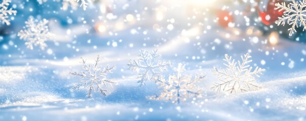 Poster - Sparkling Winter Snowflakes on Blue Background