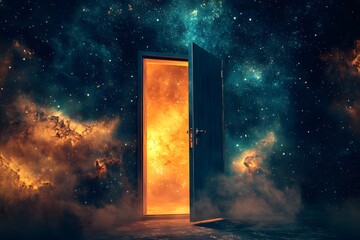 Sticker - Open Door to the Universe  Galaxy Doorway  Cosmic Portal  Night Sky  Stars  Nebula  Space  Fantasy