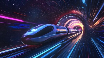 Sticker - Futuristic Train Speeding Through Neon Tunnel