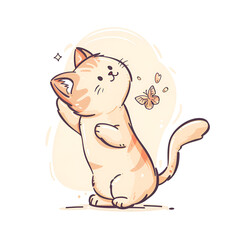 Wall Mural - cat playing a butterfly, generative ai