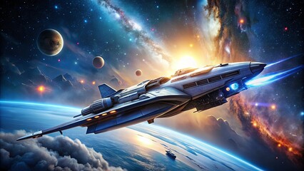 Wall Mural - futuristic spaceship soaring through a starry sky