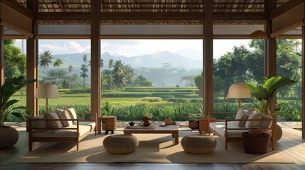 Wall Mural - Modern Asian Living Room with Scenic View