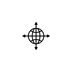 Poster - Minimalistic icon of a globe with directional arrows pointing north, south, east, and west.