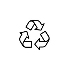 A black and white recycling symbol consisting of three arrows arranged in a triangle.