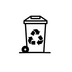 Wall Mural - black and white recycling bin icon with a recycling symbol on the front.
