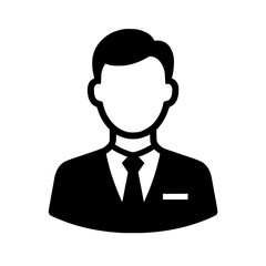 Wall Mural - Black and white icon of a male in a suit and tie, representing a professional or businessman.