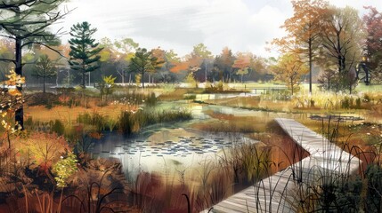 Canvas Print - Autumnal Wetland Landscape