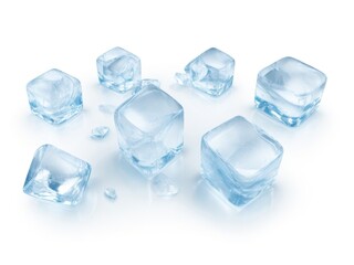 Crystal clear ice cubes scattered background