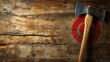 © Artyom - Axe with wooden handle targeting center of makeshift bullseye on rustic backdrop