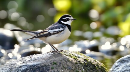 A pied wagtail foraging in Father Collins Park Dublin. This bird feeds on insects and small invertebrates.