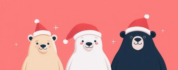 Penguins and polar bears, celebrating Christmas, flat design illustration