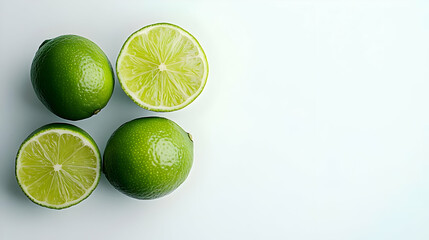 Fresh green limes arranged artistically, showcasing vibrant colors and textures, ideal for culinary and health-related themes.