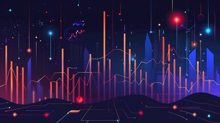 Futuristic technology background with glowing lines and graphs. Vector illustration