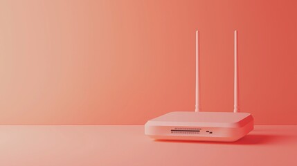 Minimalist wireless router icon rendered in generative AI3D on a solitary pastel salmon background