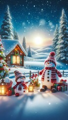 christmas tree with snowman