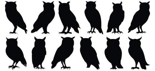 Wall Mural - Owl silhouette set vector design big pack of bird illustration and icon