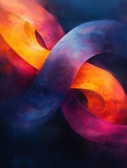 Poster - Abstract swirling shapes in vibrant colors on a dark background.