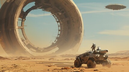 Poster - Futuristic Desert Landscape with Spacecraft