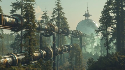 Wall Mural - Futuristic Forest with Pipes